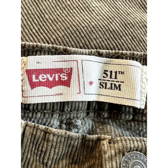 Levis' 511 Slim Olive Green Corduroy Stretch Straight Leg Pants Tag 29W X 29L - Picture 4 of 7